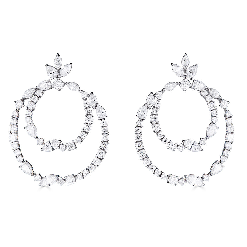 Zydo double ring earrings with round and fancy cut diamonds white gold 53940