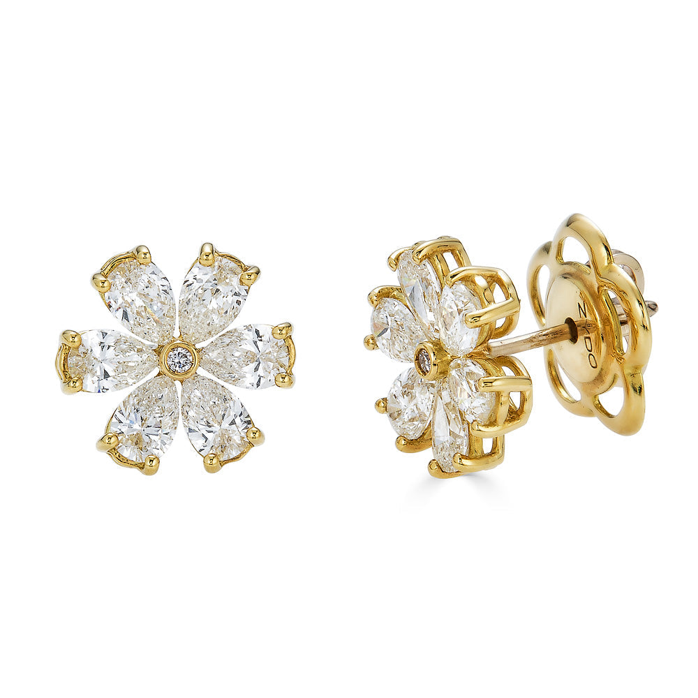 Zydo yellow gold pear-shaped diamond flower stud earrings 54427