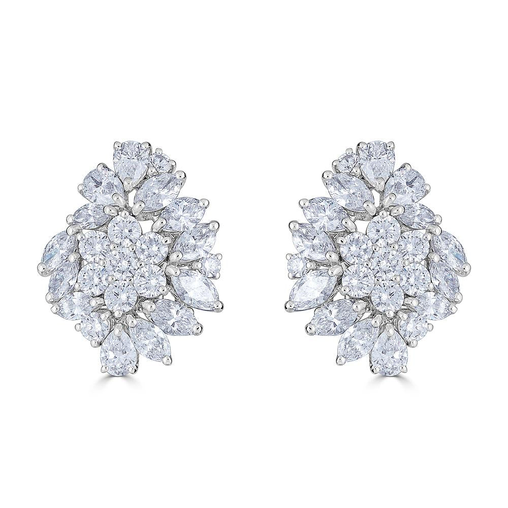 Zydo flower-shaped earrings with round and fancy cut diamonds in white gold 54785