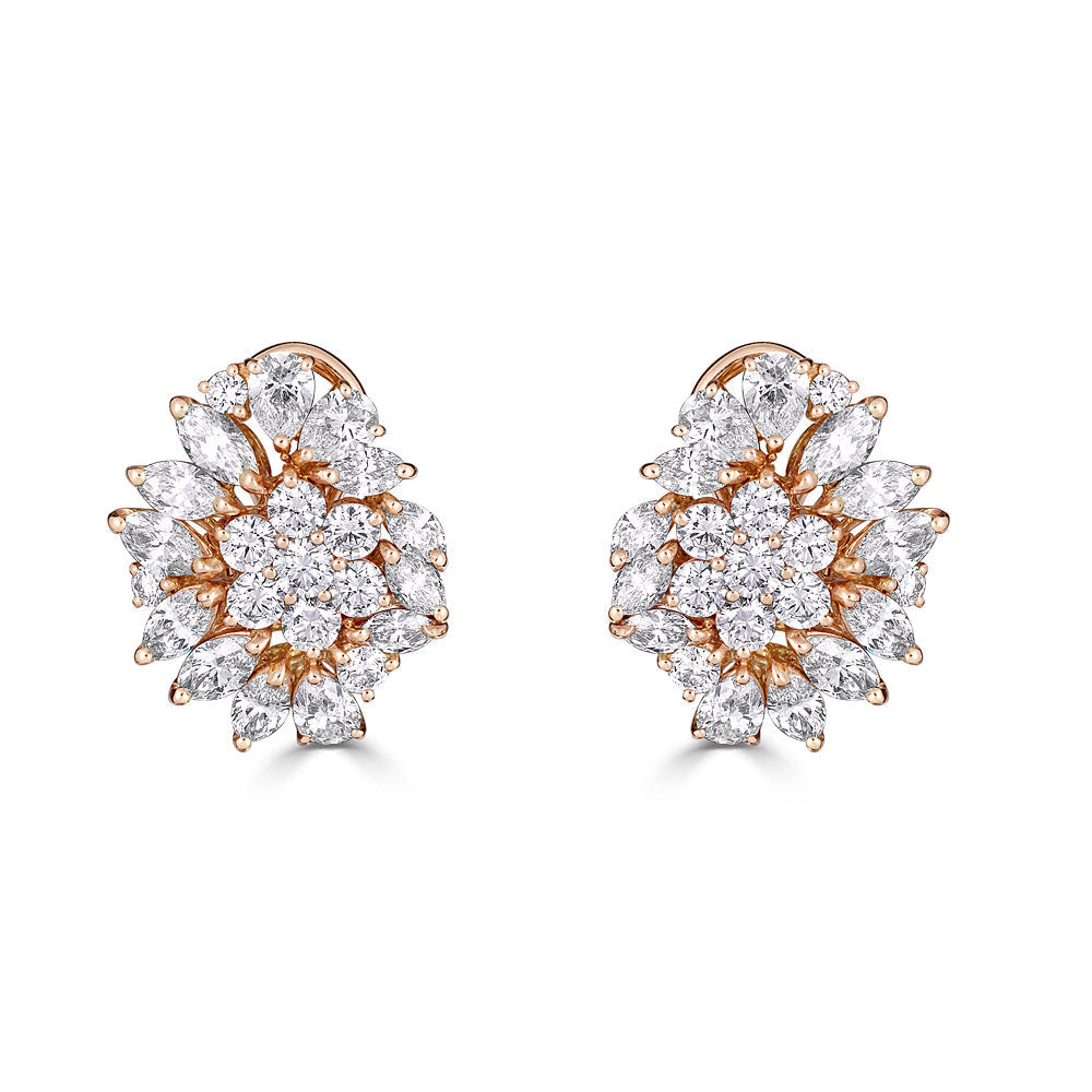 Zydo flower-shaped earrings with round and fancy cut diamonds in rose gold 53880