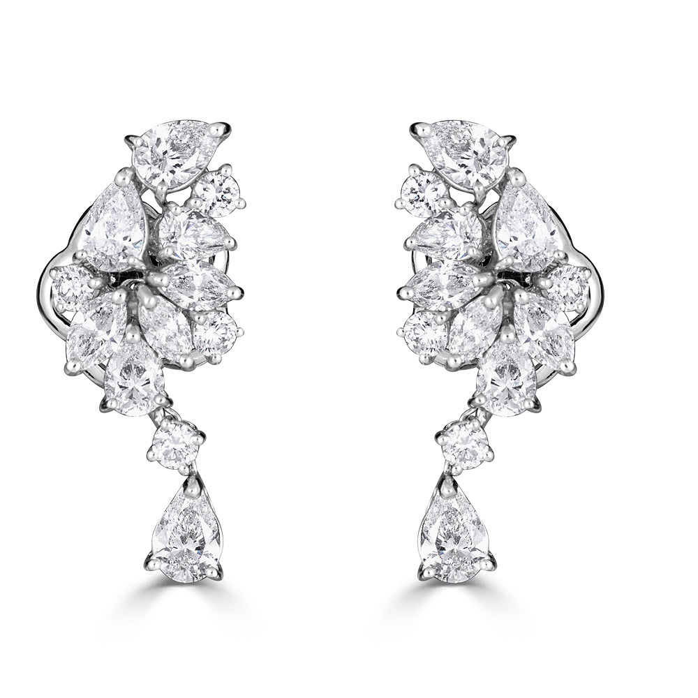 Zydo cluster pendant earrings with round and fancy cut diamonds white gold 54985