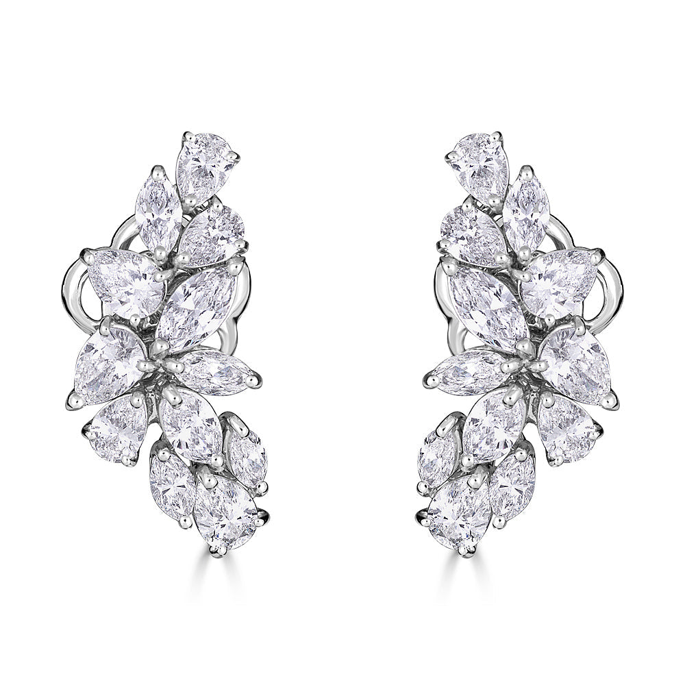 Zydo marquise and pear-shaped diamond cluster earrings in white gold 55009