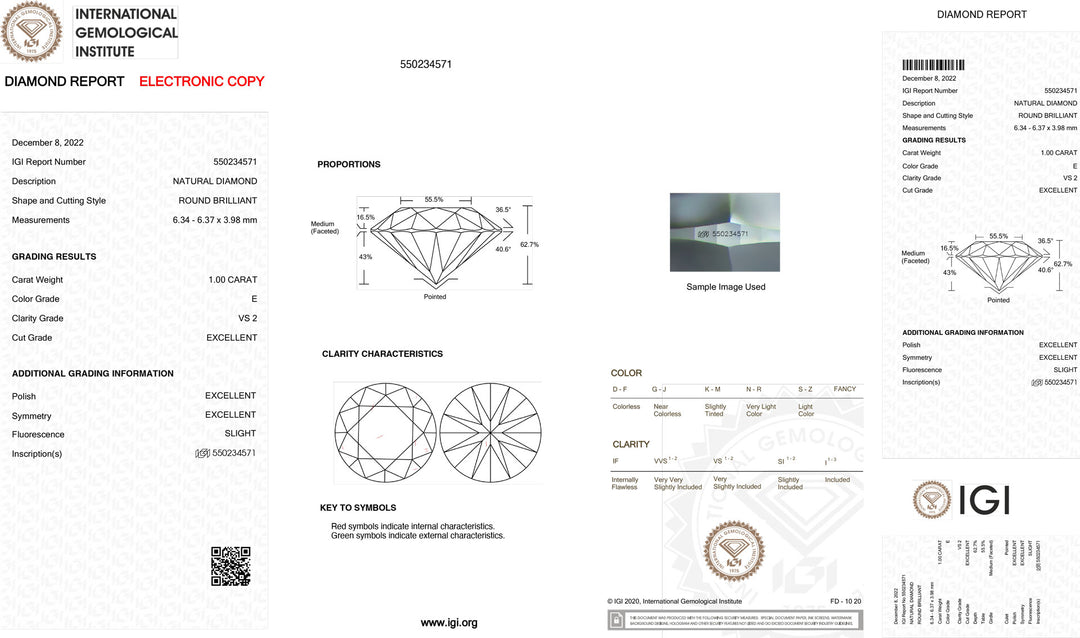 IGI 1,00ct Infheistíocht Deimhnithe Dath Diamond agus íonacht vs2