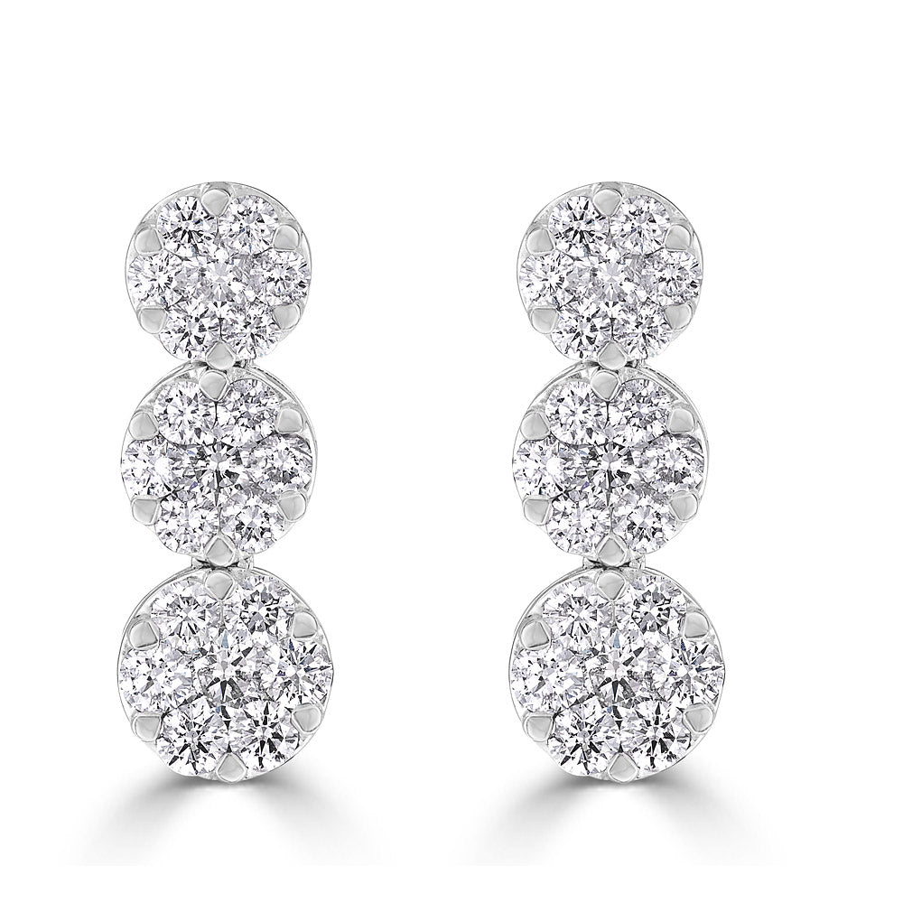 Zydo graduated mosaic round earrings with diamonds set illusion white gold 55979