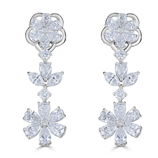 Zydo floral drop earrings with round and fancy cut diamonds in white gold 57052