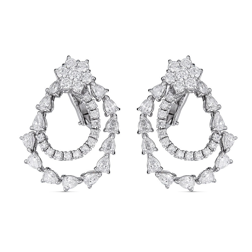 Zydo ring earrings with flower and diamonds in round and pear shape white gold 57193