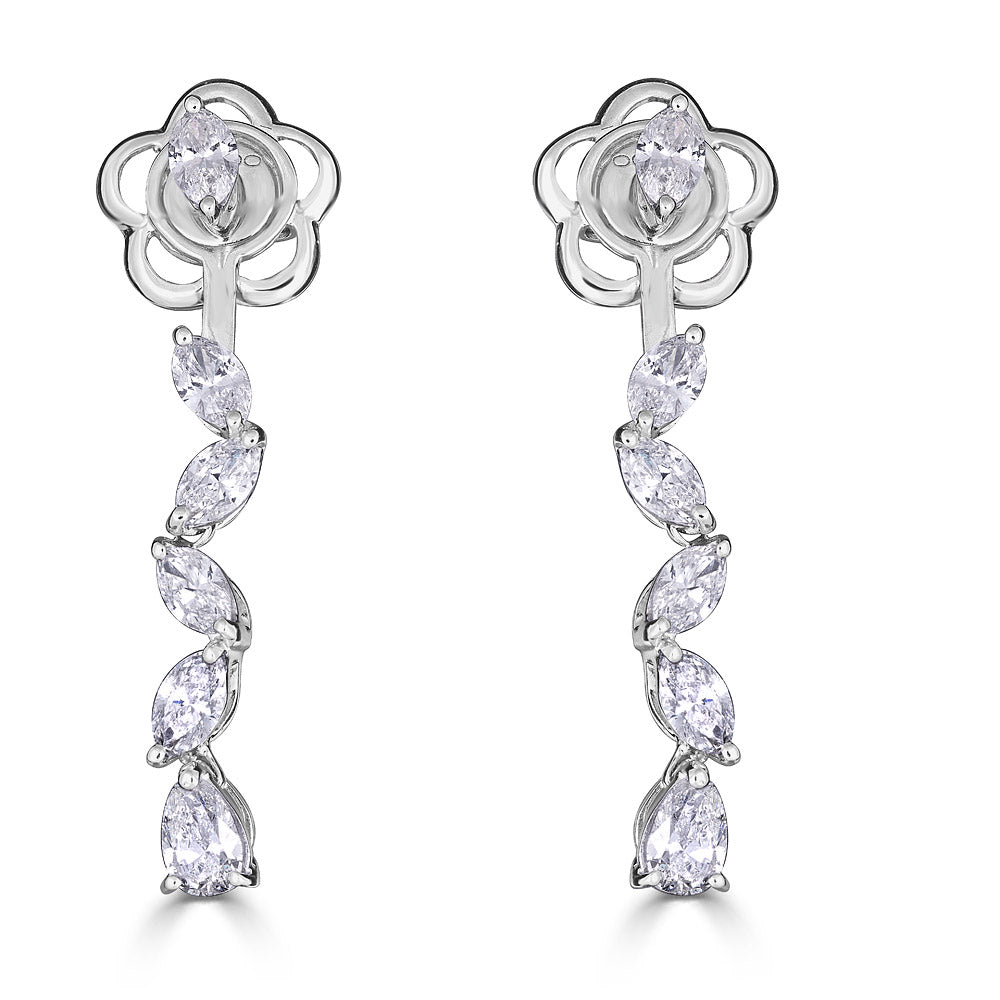 Zydo up and down earrings with marquise and pear cut diamonds in white gold 57244