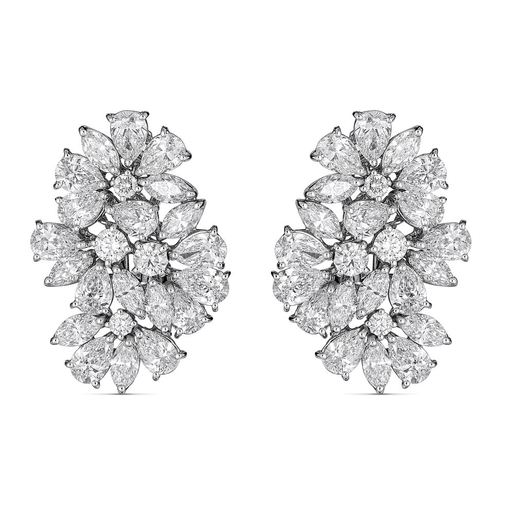 Zydo flower cluster earrings with round and fancy cut diamonds in white gold 57777