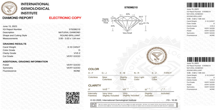 Ii diamante i blister blister gearrtha iontach 0.10ct dath íonachta vvs2