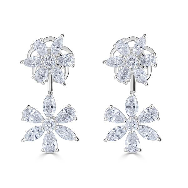 Zydo double flower earrings up and down with round and fancy cut diamonds white gold 58191