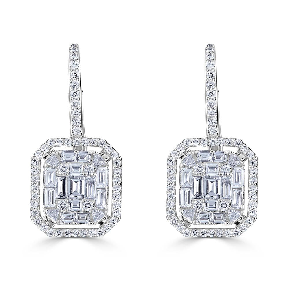 Zydo octagonal pendant earrings with round cut diamonds and emerald illusion-set in white gold 58548