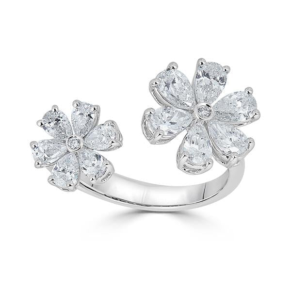 Zydo Double Flower Ring with Pear Shaped Round Cut Diamonds Rose Gold 58680