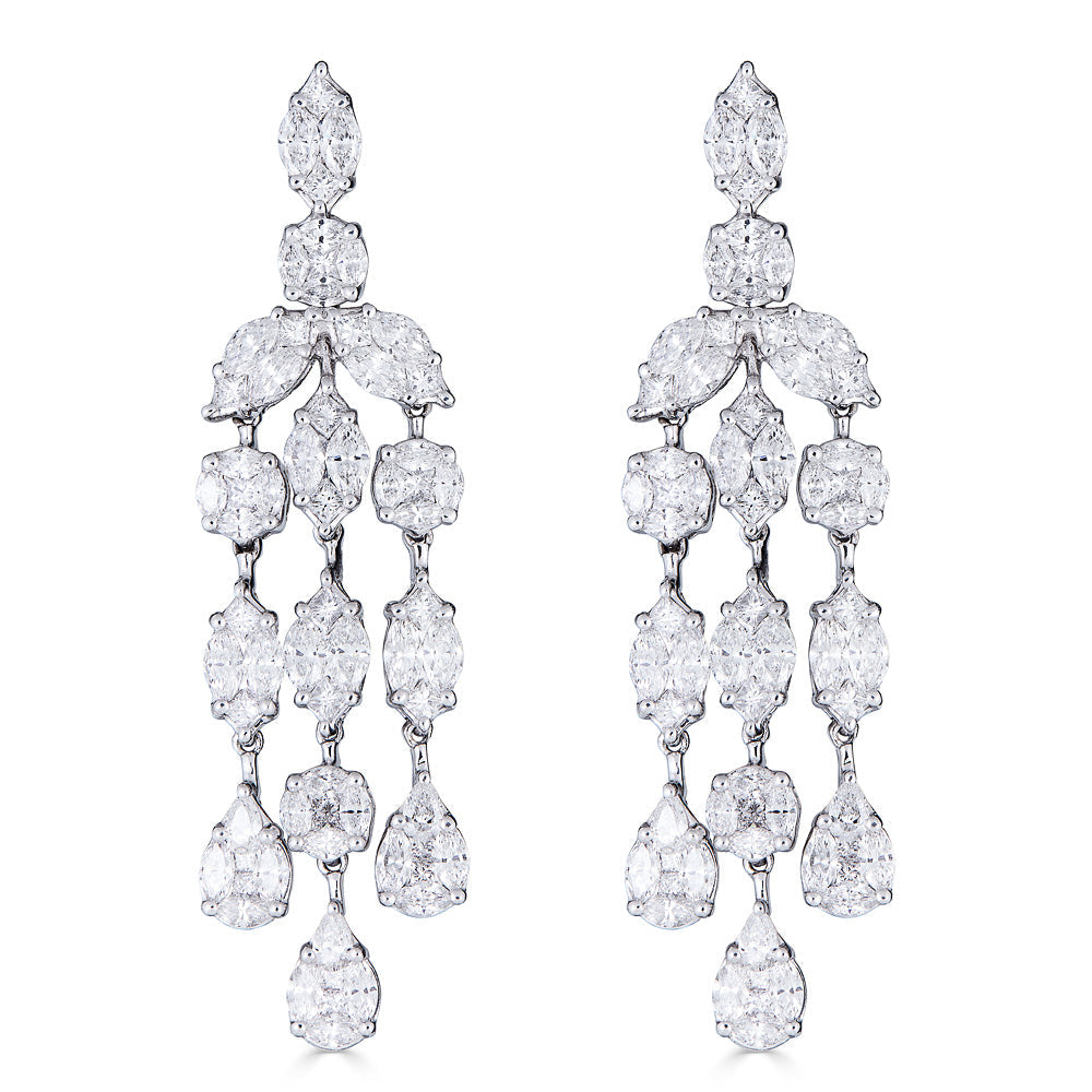 Zydo chandelier earrings with fancy-cut diamonds illusion-set in white gold 58730