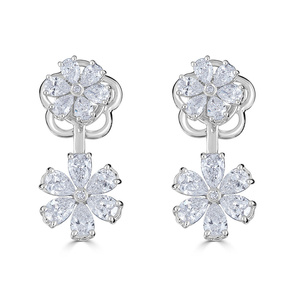 Zydo up and down floral earrings with round and pear cut diamonds white gold 59148