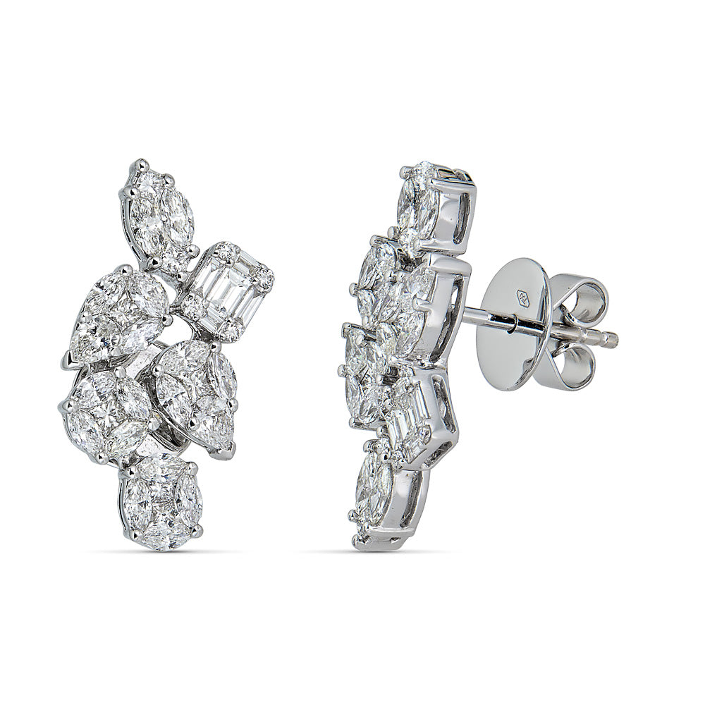 Zydo stud earrings with round and fancy cut diamonds illusion-set in white gold 59717