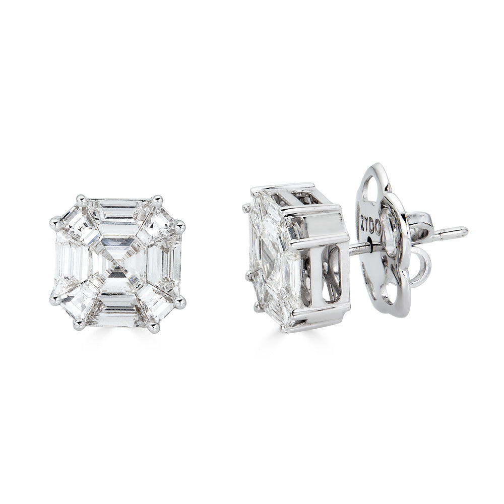 Zydo octagonal stud earrings with diamonds set in illusion white gold 60665