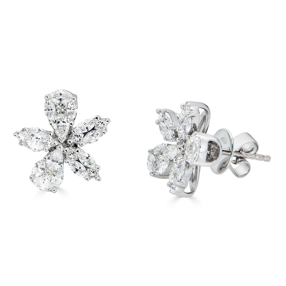 Zydo flower-shaped stud earrings with fancy-cut diamonds set in white gold 61129