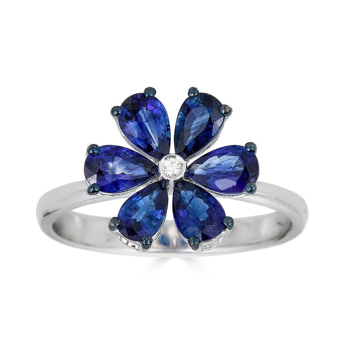 Zydo flower-shaped ring with colored precious stones and diamonds white gold 62218