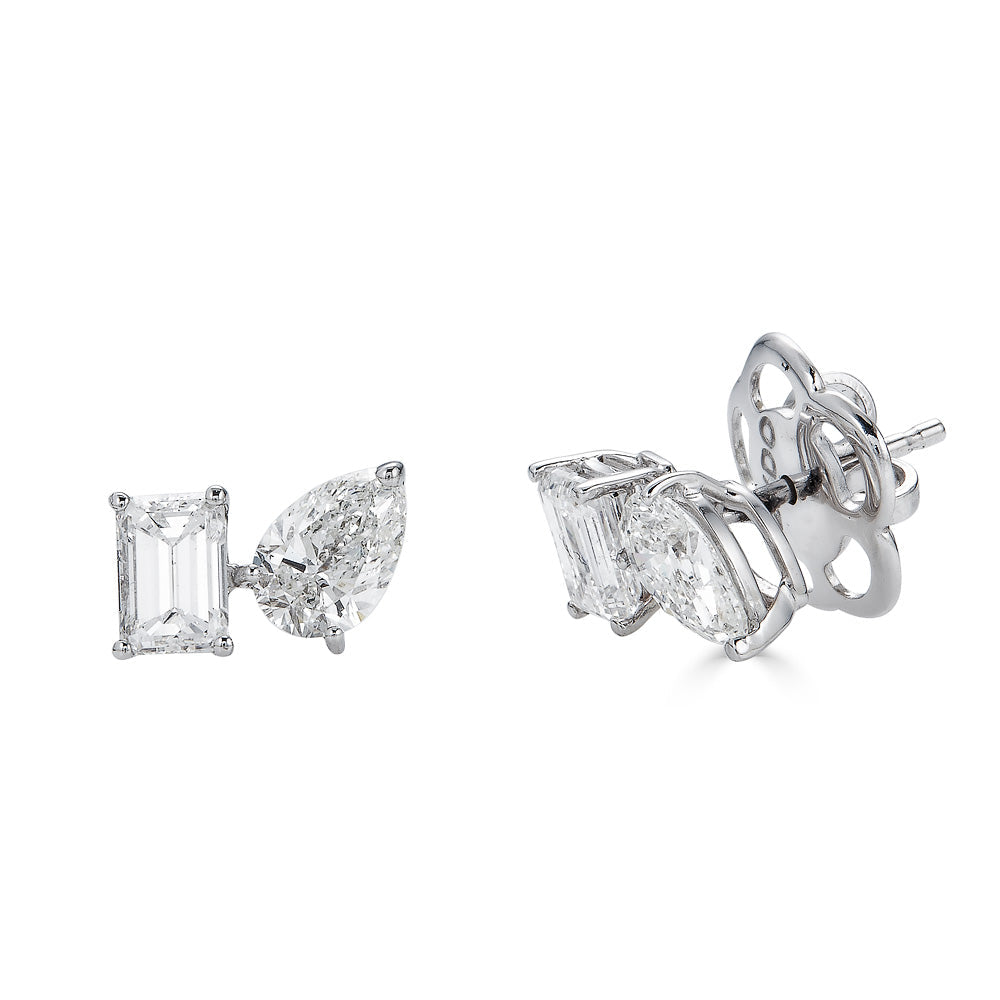 Zydo stud earrings with emerald and diamonds pear-shaped white gold 62702