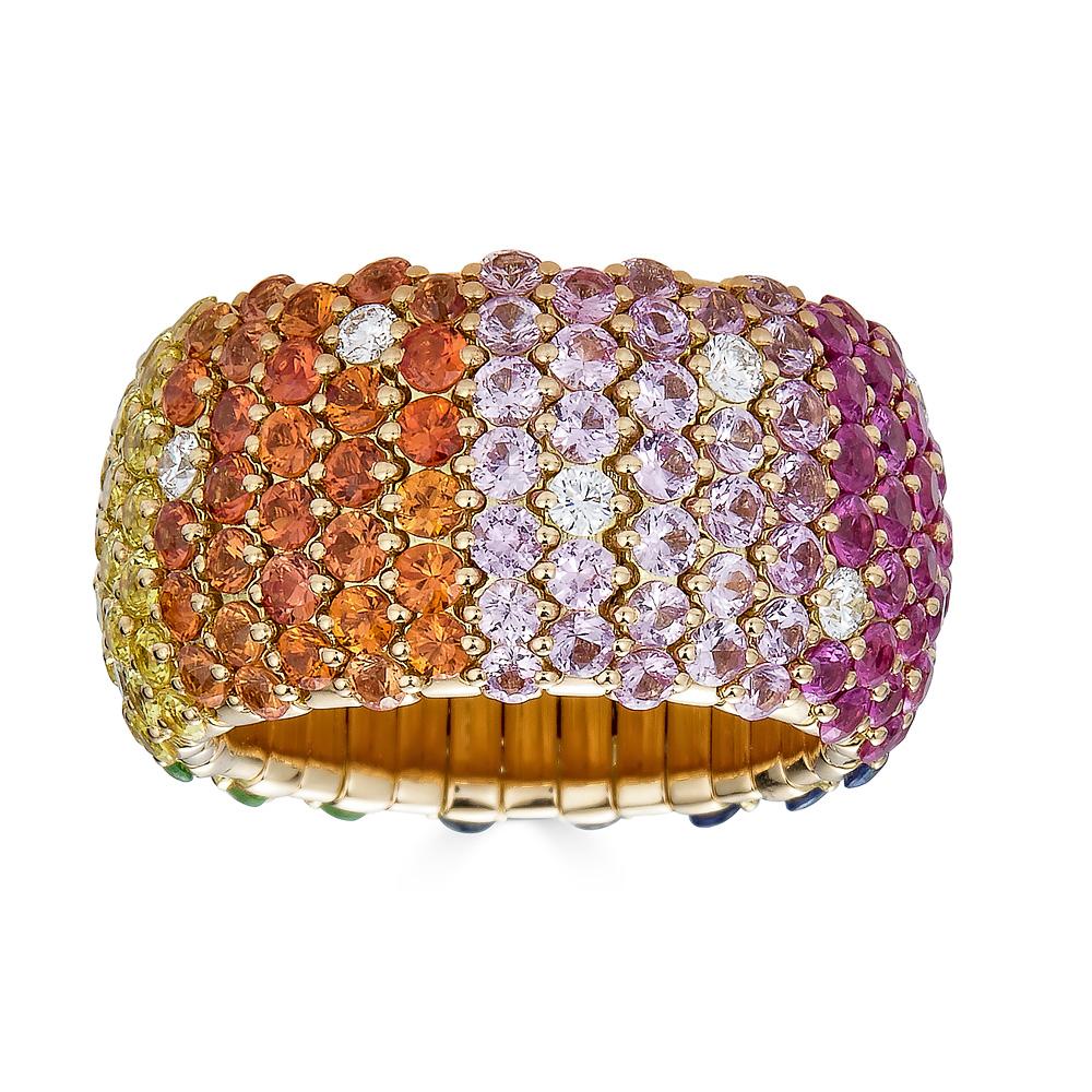 Zydo Yellow Gold Rainbow Dome Wide Elastic Ring 64159