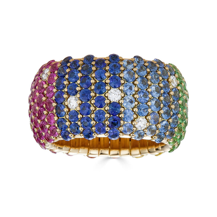 Zydo Yellow Gold Rainbow Dome Wide Elastic Ring 64159
