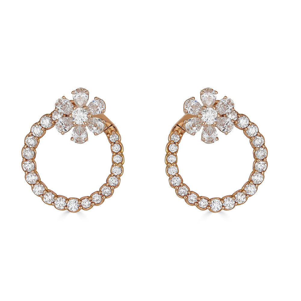 Zydo hoop earrings with diamonds and rose gold flower 63126