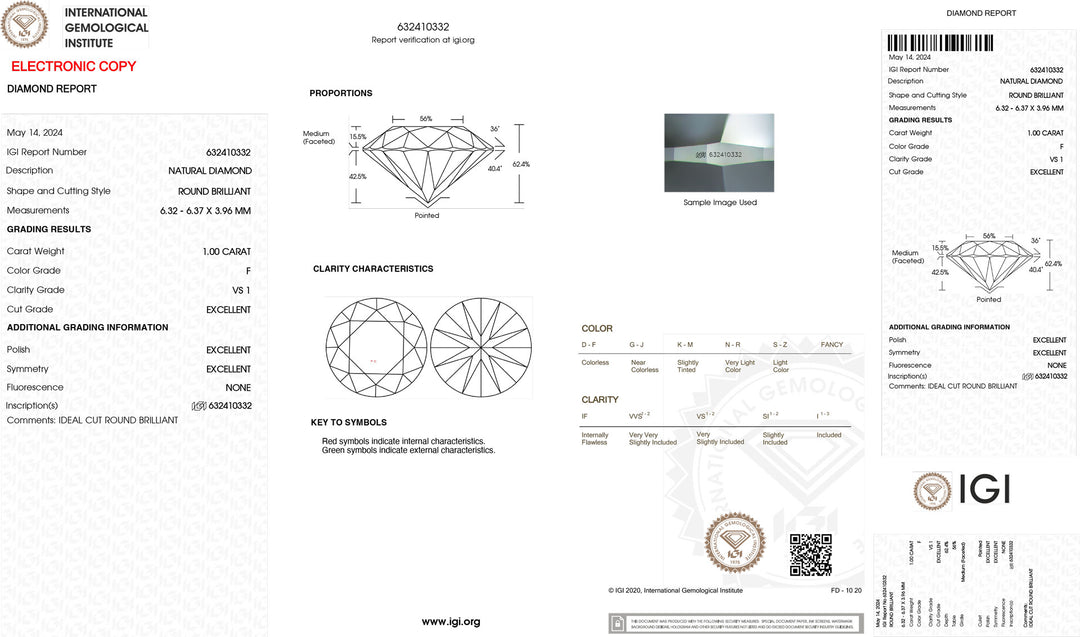 IGI 1,00ct Infheistíocht Deimhnithe Dath Diamond Dath F íonacht vs1