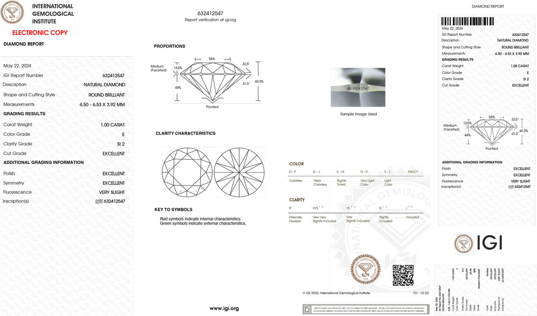 IGI 1,00ct Infheistíocht Deimhnithe Dath Diamond agus íonacht Si2