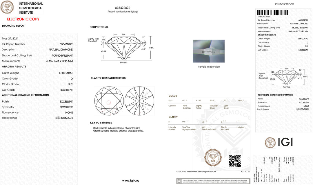 IGI 1,00ct Infheistíocht Deimhnithe Diamond Diamond Si2 Dath íonachta