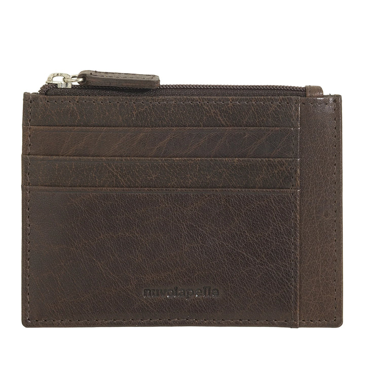 Nuvola Pelle Slim Pocket Credit Card Holder in Leather for Men with Zip Coin Purse