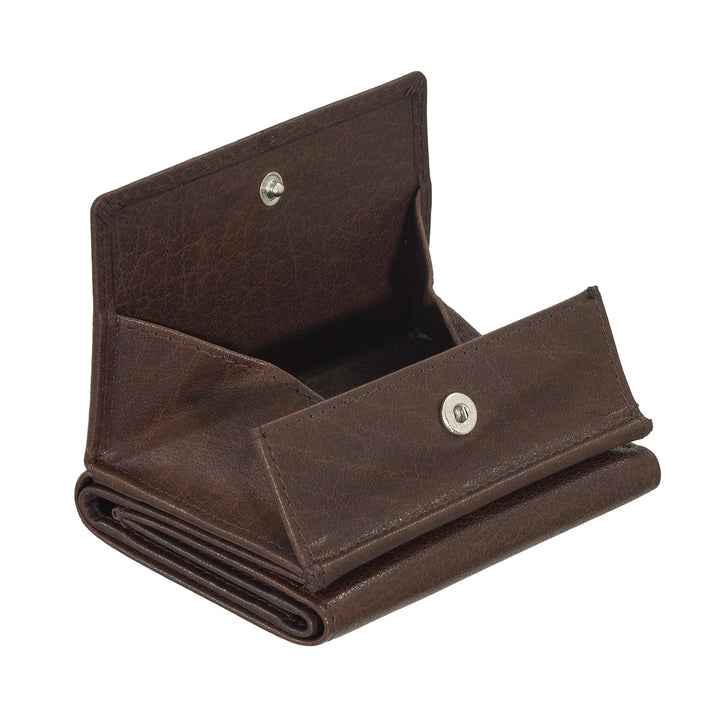Nuvola Pelle Small Wallet for Men and Women in Buffalo Leather - Elegant Trifold with Button Coin Purse, Compartments for Cards, Cards and Banknotes