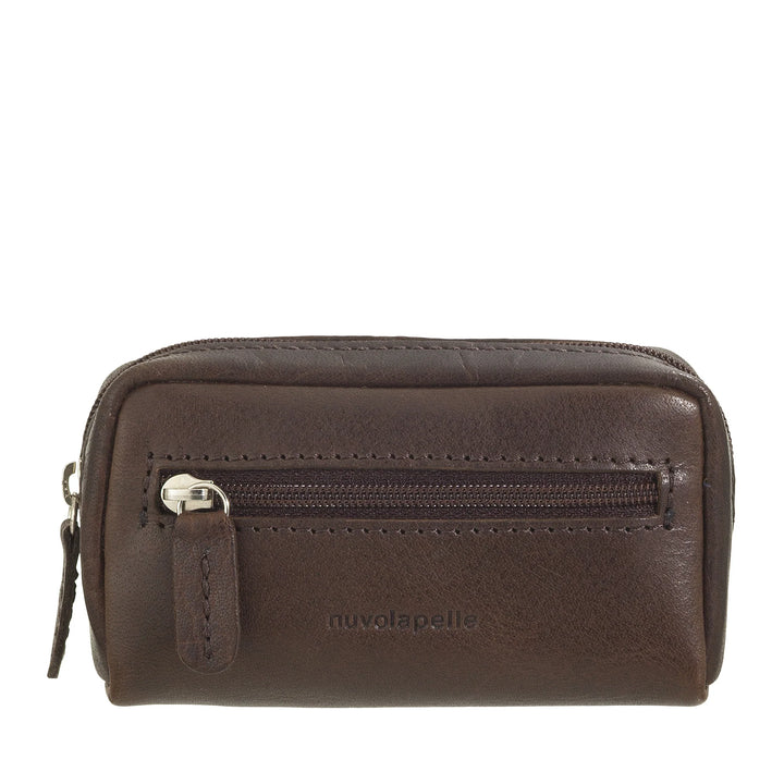 Nuvola Pelle Keychain Coin Purse for Men and Women in Buffalo Leather - Small Case with Zipper and 2 Rings for Keys