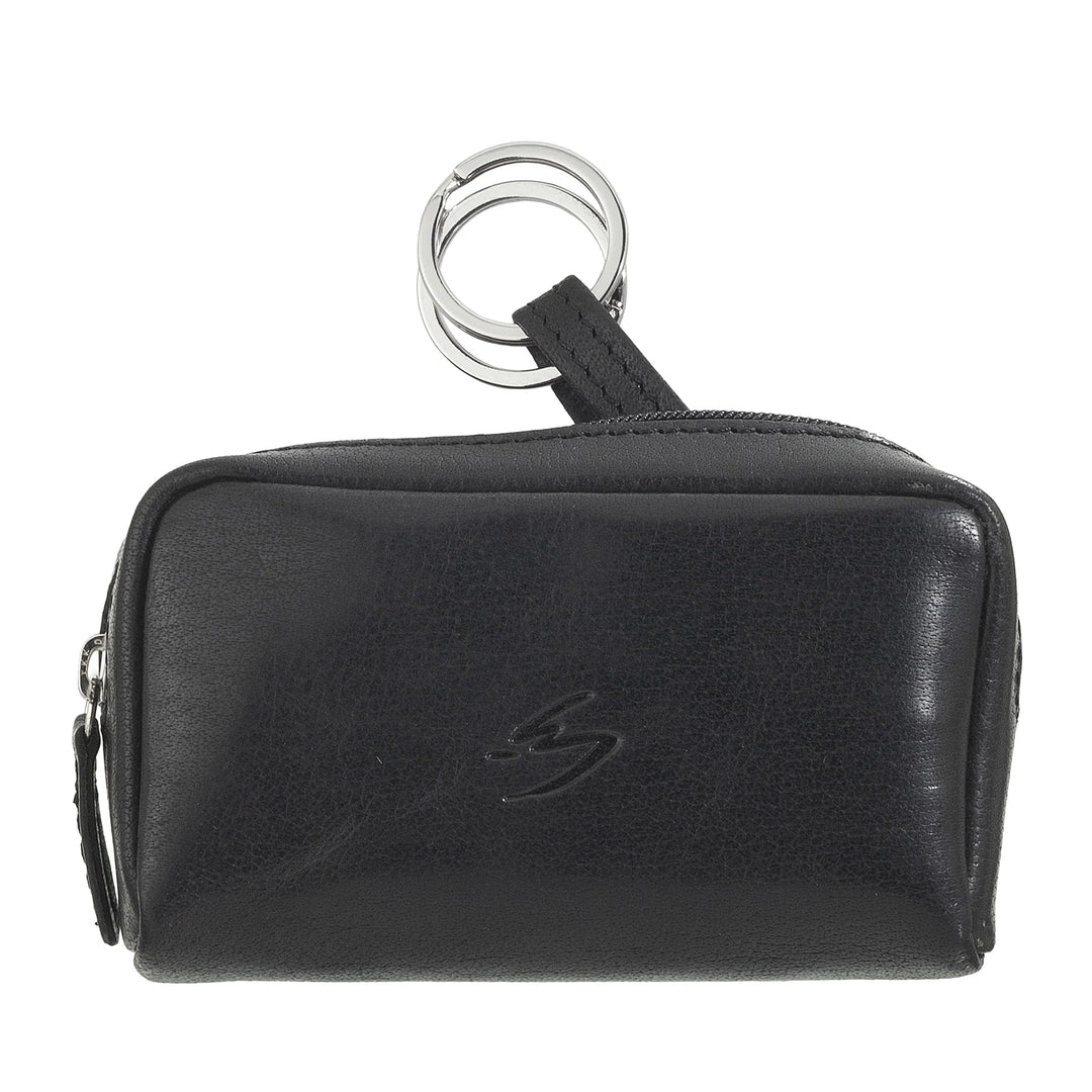 Nuvola Pelle Keychain Coin Purse for Men and Women in Buffalo Leather - Small Case with Zipper and 2 Rings for Keys