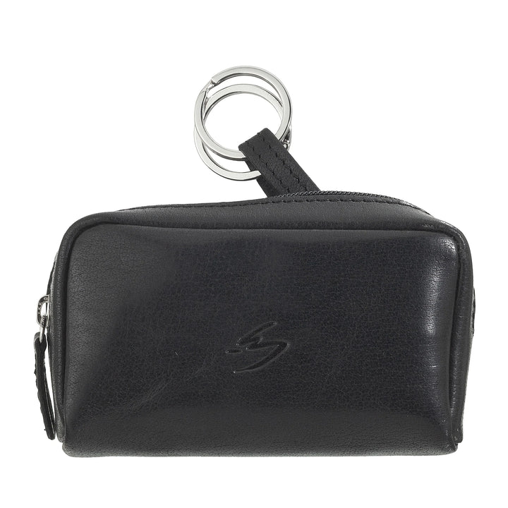 Nuvola Pelle Keychain Coin Purse for Men and Women in Buffalo Leather - Small Case with Zipper and 2 Rings for Keys