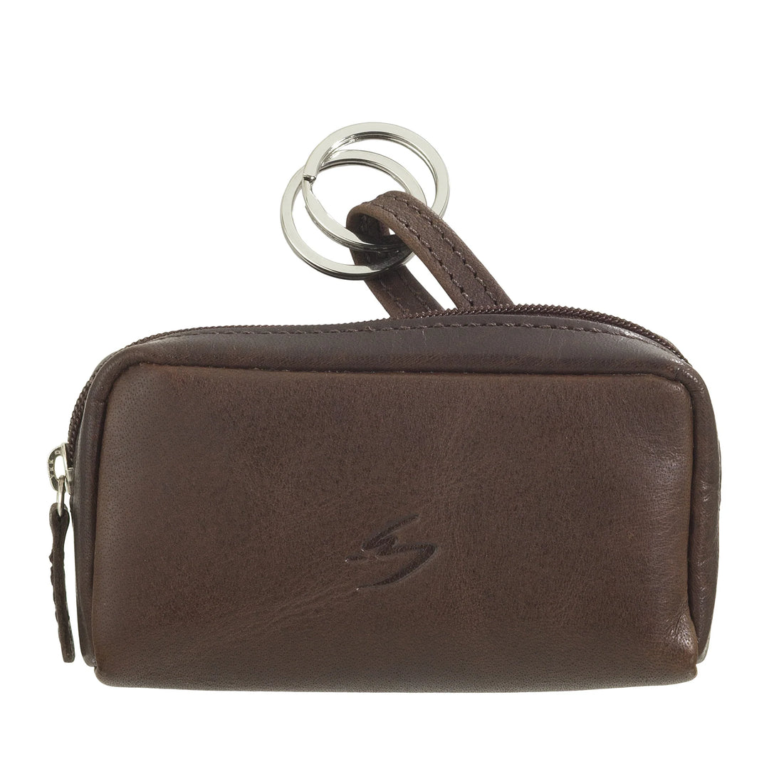 Nuvola Pelle Keychain Coin Purse for Men and Women in Buffalo Leather - Small Case with Zipper and 2 Rings for Keys