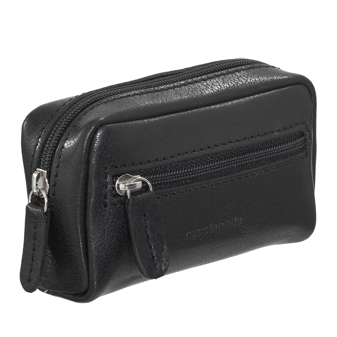 Nuvola Pelle Keychain Coin Purse for Men and Women in Buffalo Leather - Small Case with Zipper and 2 Rings for Keys