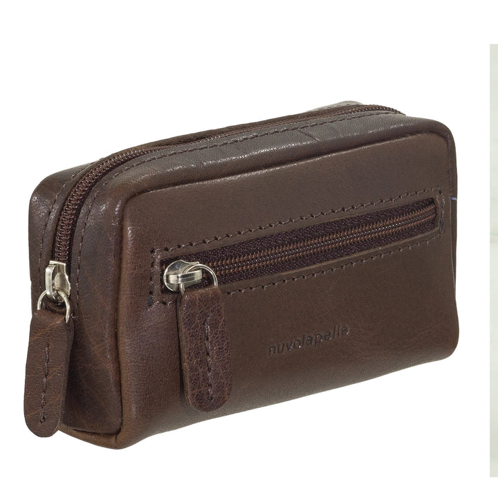Nuvola Pelle Keychain Coin Purse for Men and Women in Buffalo Leather - Small Case with Zipper and 2 Rings for Keys