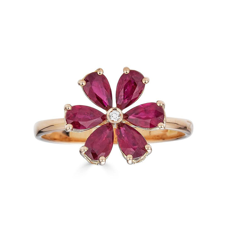 Zydo ring with diamond flower and rose gold colored precious stones 63841