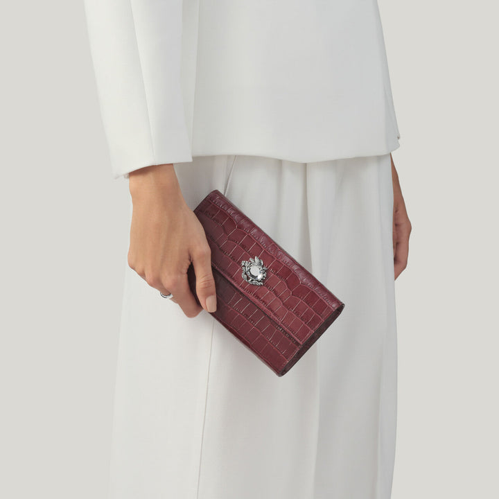 Giovanni Raspini continental wallet jungle croco burgundy leather Wallet in leather and white bronze decoration L0033