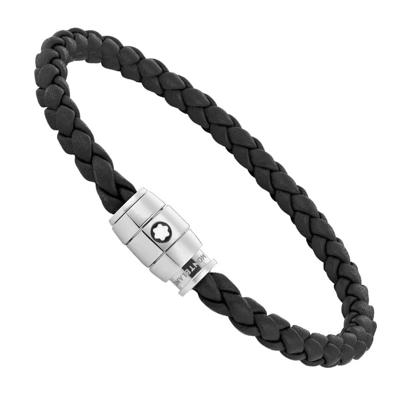 Montblanc Bracelet Leathar Dubh Dubh 3 Fáinní Bearta dúnta M 13089663