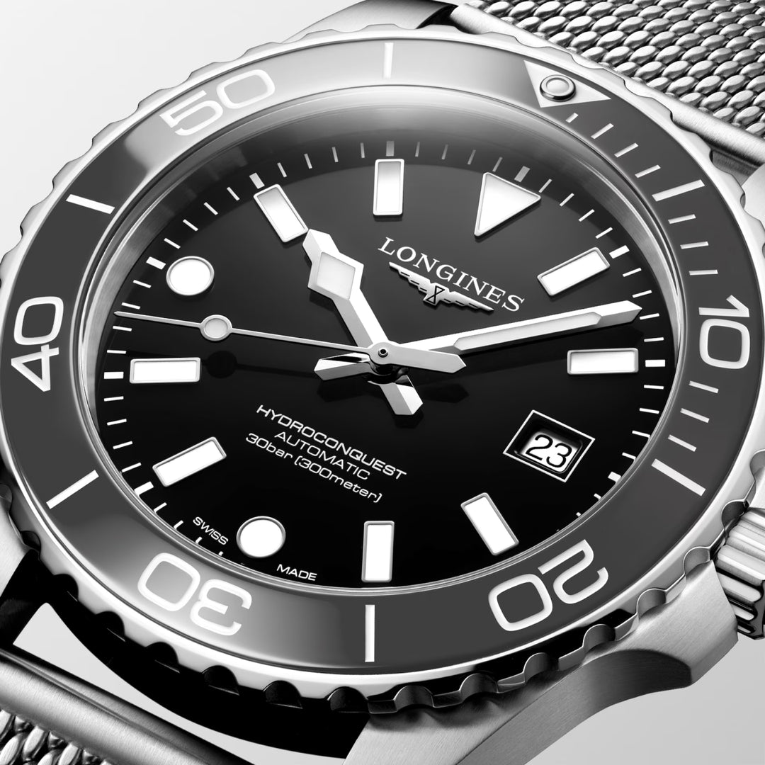 Longines Hydroconquest 42mm black automatic steel watch L3.788.4.70.6