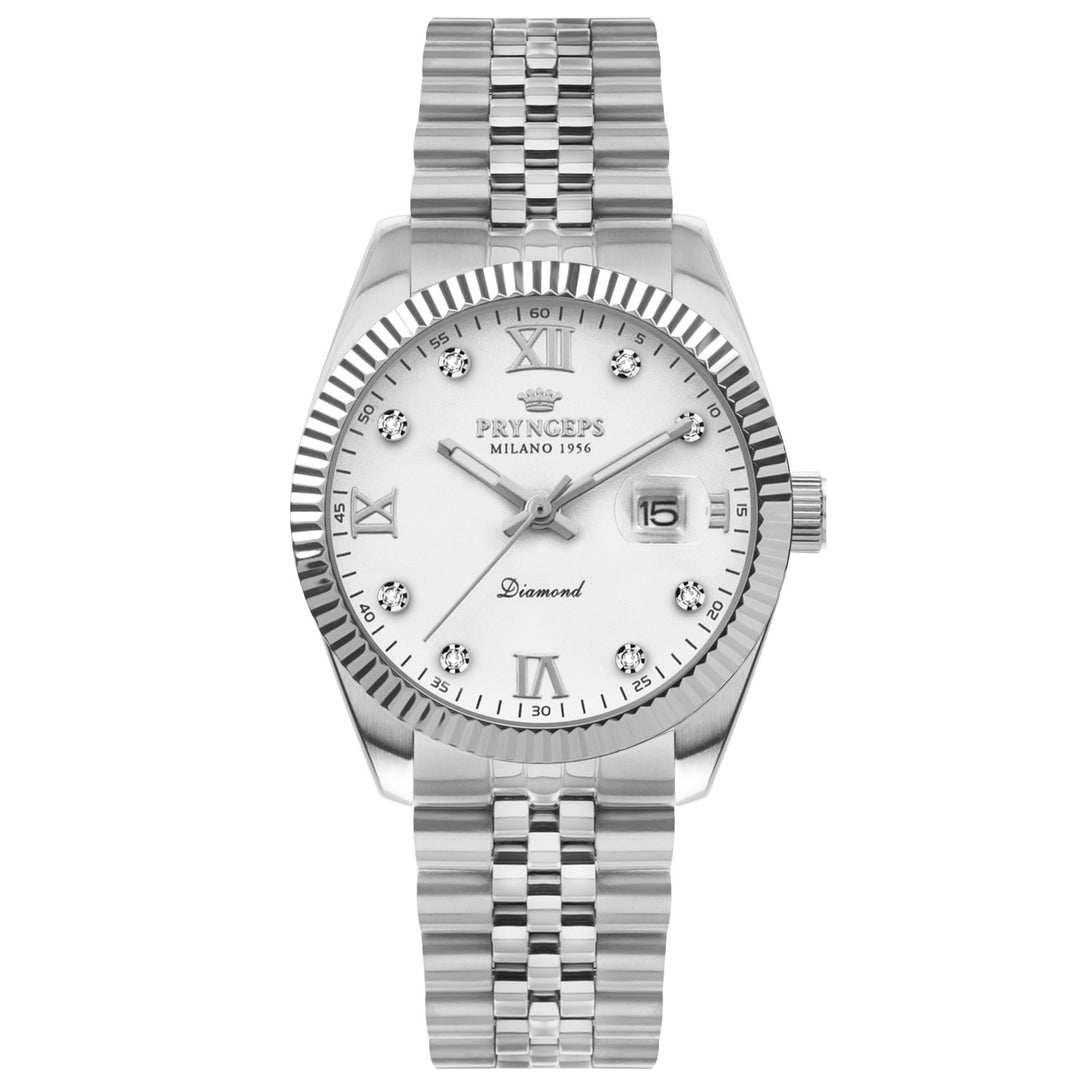 Pryngeps Erre X 40mm white brilliant quartz steel watch A821/2QB BI