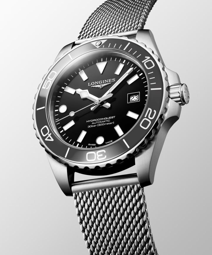 Longines Hydroconquest 42mm black automatic steel watch L3.788.4.70.6