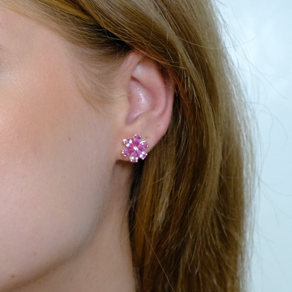 Zydo flower-shaped earrings with colored precious stones and diamonds in emerald yellow gold 62176