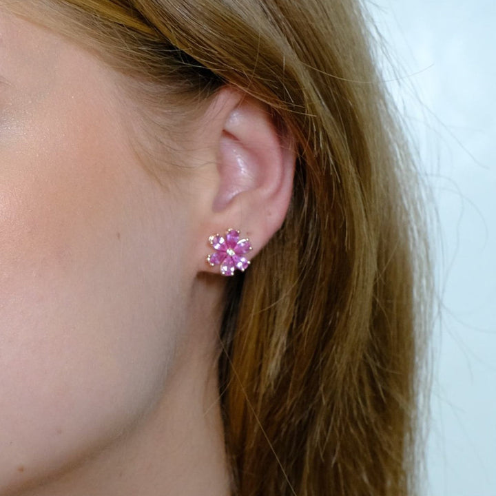 Zydo flower-shaped earrings with colored precious stones and diamonds white gold blue sapphire 62224