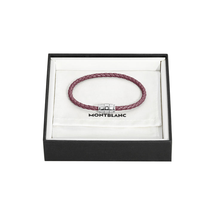 Montblanc 3-ring steel and leather bracelet Meisterstück Cassis size M 13431363
