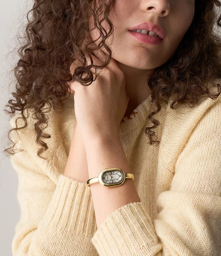 Fossil watch Sloan 25mm mother of pearl quartz steel PVD yellow gold finish ES5444