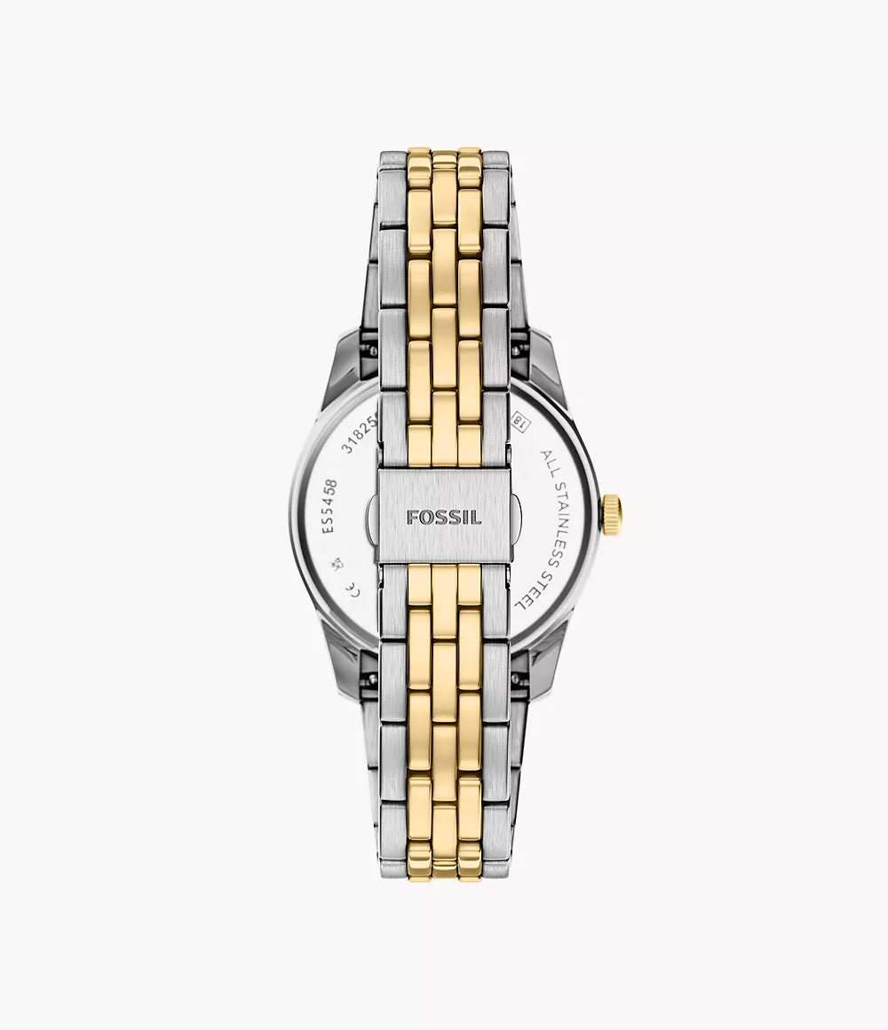Fossil Scarlette watch 34mm black quartz steel PVD yellow gold finish ES5458