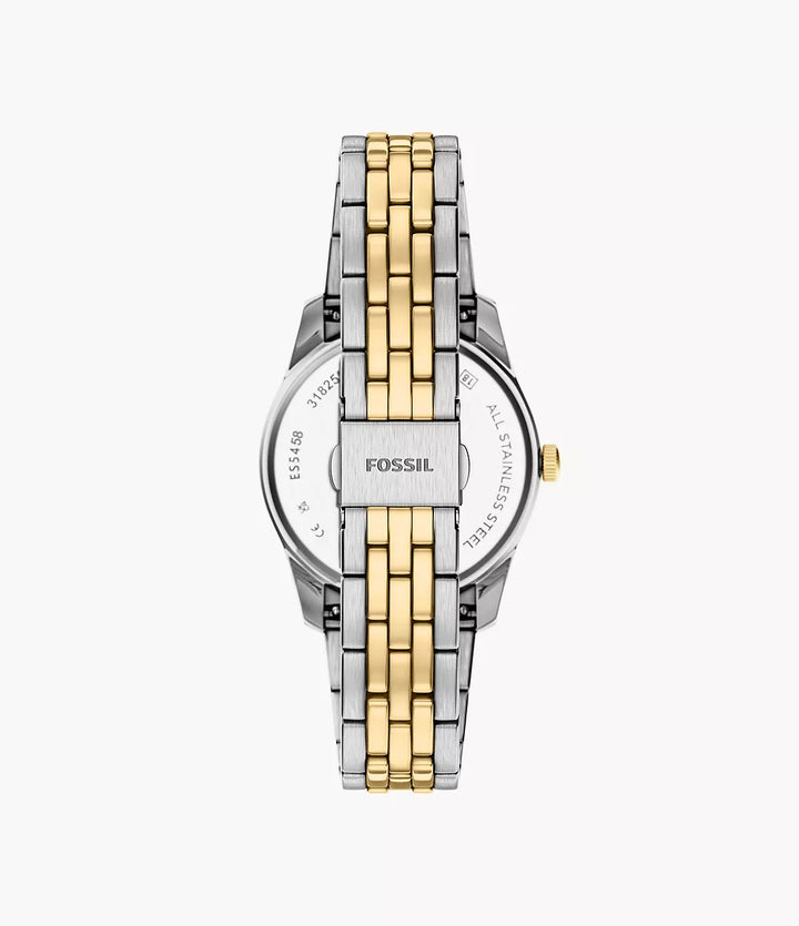 Fossil Scarlette watch 34mm black quartz steel PVD yellow gold finish ES5458