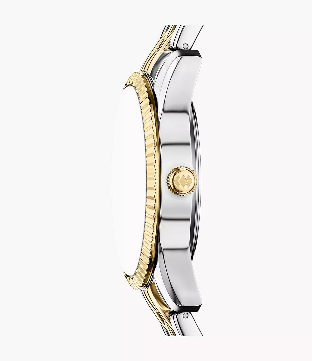 Fossil Scarlette watch 34mm black quartz steel PVD yellow gold finish ES5458